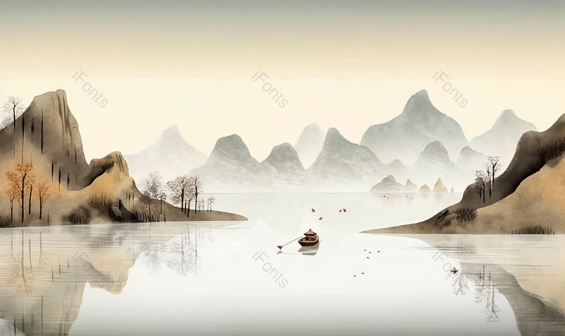 意境水墨山水渔船打鱼背景图,插画/手绘图,插画/手绘图库,插画/手绘图下载,插画/手绘